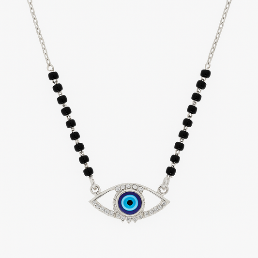 Silver-Evil-Eye-Pendant-Black-Beads-Necklace-For-Women