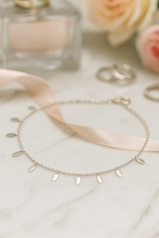 Elegant Silver Oval Drop Charm Anklet for Women & Girls | Minimal Daily Wear Adjustable Chain Anklet