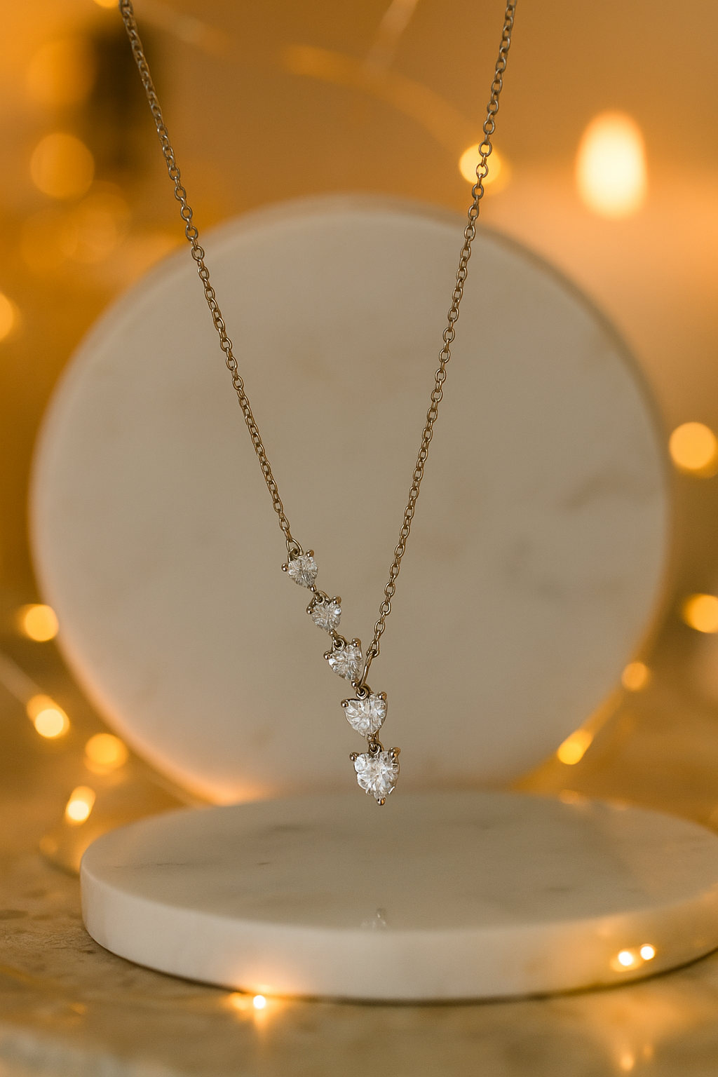 Elegant Heart Drop Necklace with CZ Stones in White Gold Finish