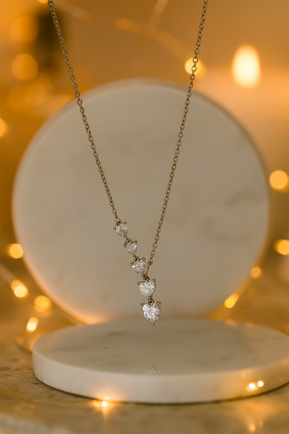 Elegant Heart Drop Necklace with CZ Stones in White Gold Finish