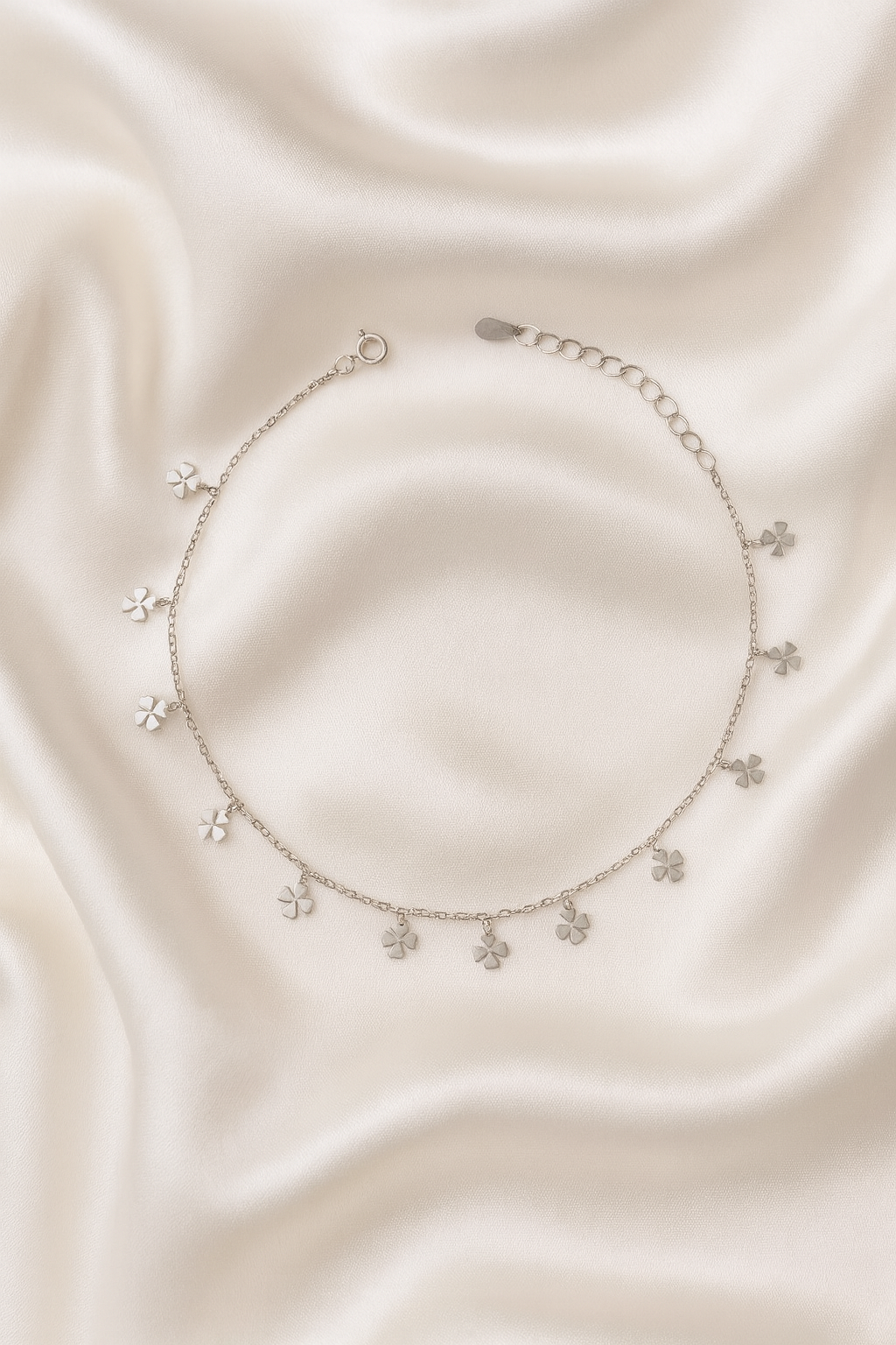 Elegant Silver Clover Charm Anklet for Women & Girls | Minimal Daily Wear Adjustable Chain Anklet