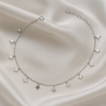 Elegant Silver Starburst Charm Anklet for Women & Girls | Dainty Celestial Daily Wear Adjustable Chain Anklet