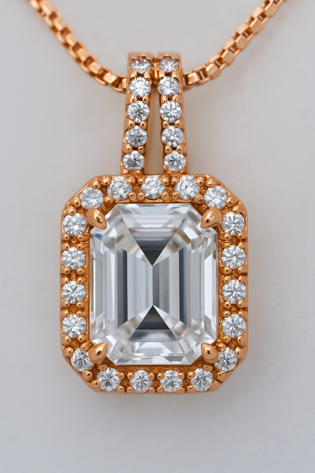 Rose-Gold Emerald Cut Pendant & Earrings Set for Women
