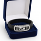 Premium Ram Name Men’s Bracelet Blue Ceramic Stretch Band with Rose Gold CZ Frame