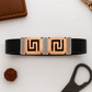 Premium Greek Pattern Men’s Bracelet Black Ceramic Stretch Band with Rose Gold CZ Accents