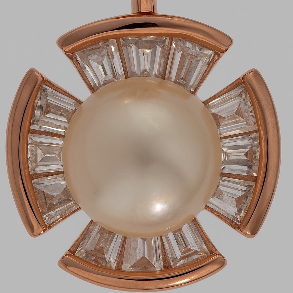 Elegant Pearl Pendant Necklace in Rose Gold Finish with Sparkling Stones