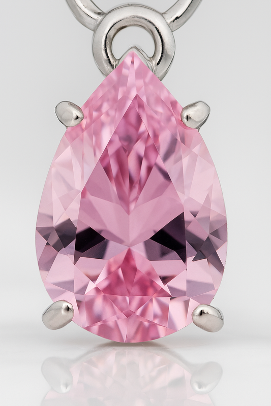 Pink Teardrop Pendant Necklace White Gold Finish with CZ Accents