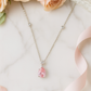 Pink Teardrop Pendant Necklace White Gold Finish with CZ Accents