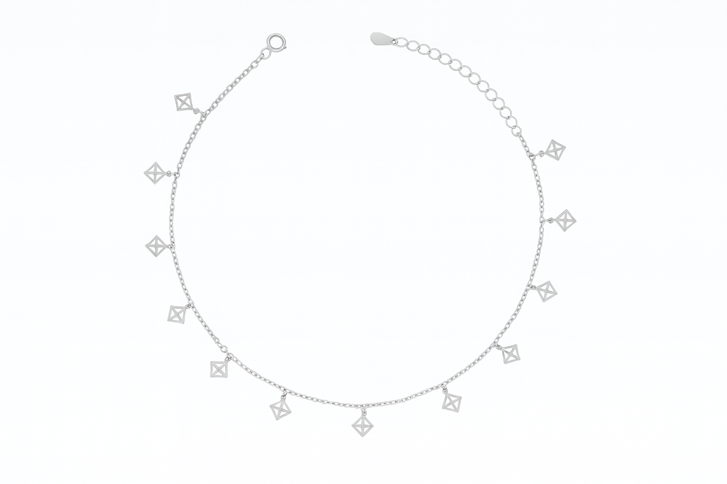 Elegant Silver Geometric Square Charm Anklet for Women & Girls | Minimal Daily Wear Adjustable Chain Anklet