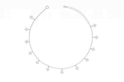 Elegant Silver Geometric Square Charm Anklet for Women & Girls | Minimal Daily Wear Adjustable Chain Anklet