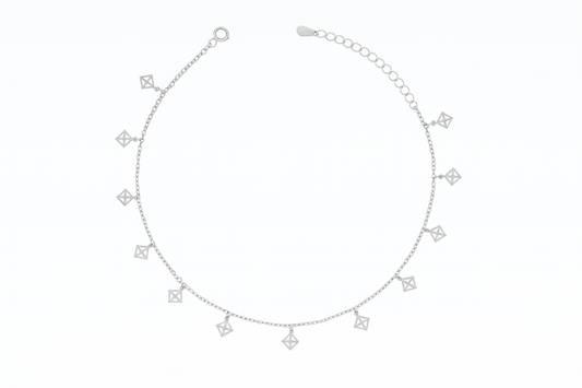 Elegant Silver Geometric Square Charm Anklet for Women & Girls | Minimal Daily Wear Adjustable Chain Anklet