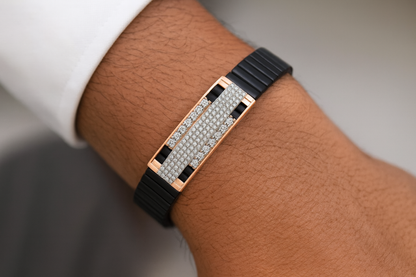 Premium Black Ceramic Men’s Bracelet with Rose Gold CZ Plate | Luxury Daily Wear Stretch Bracelet