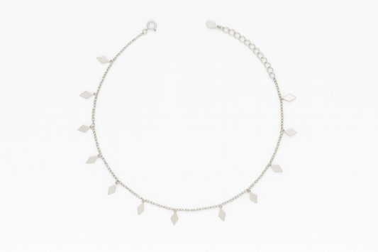 Elegant Silver Diamond Shape Charm Anklet for Women & Girls | Minimal Daily Wear Adjustable Chain Anklet