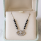 Silver Tone Evil Eye CZ Pendant Necklace with Black Beads for Women