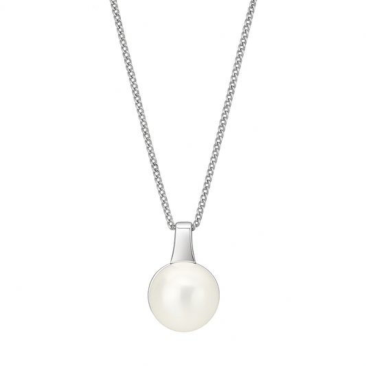 Classic Pearl Pendant Necklace with White Gold Finish