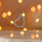 Elegant Open Heart Pendant Necklace with CZ Stones in White Gold Finish