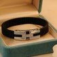Premium Men’s Bracelet Black Ceramic Stretch Band with Silver ZigZag CZ Designer Plate