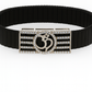 Om Religious Men’s Bracelet Black Ceramic Stretch Band with Silver CZ Devotional Plate