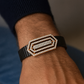 Premium Geometric Layered Men’s Bracelet Black Ceramic Stretch Band with Rose Gold CZ Plate