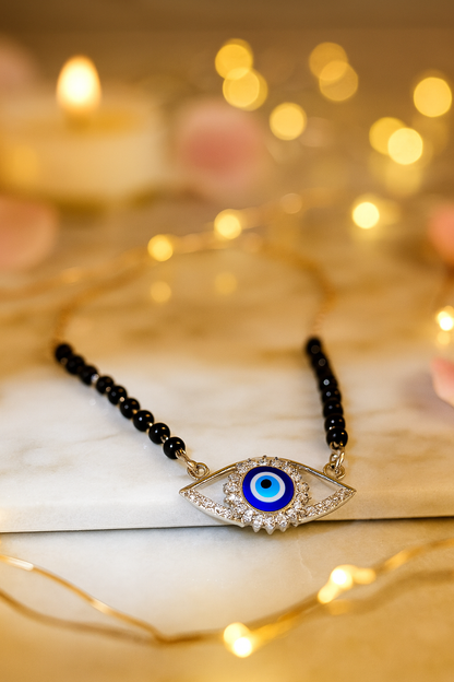 Silver-Evil-Eye-Pendant-Black-Beads-Necklace-For-Women