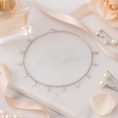 Elegant Silver Diamond Shape Charm Anklet for Women & Girls | Minimal Daily Wear Adjustable Chain Anklet